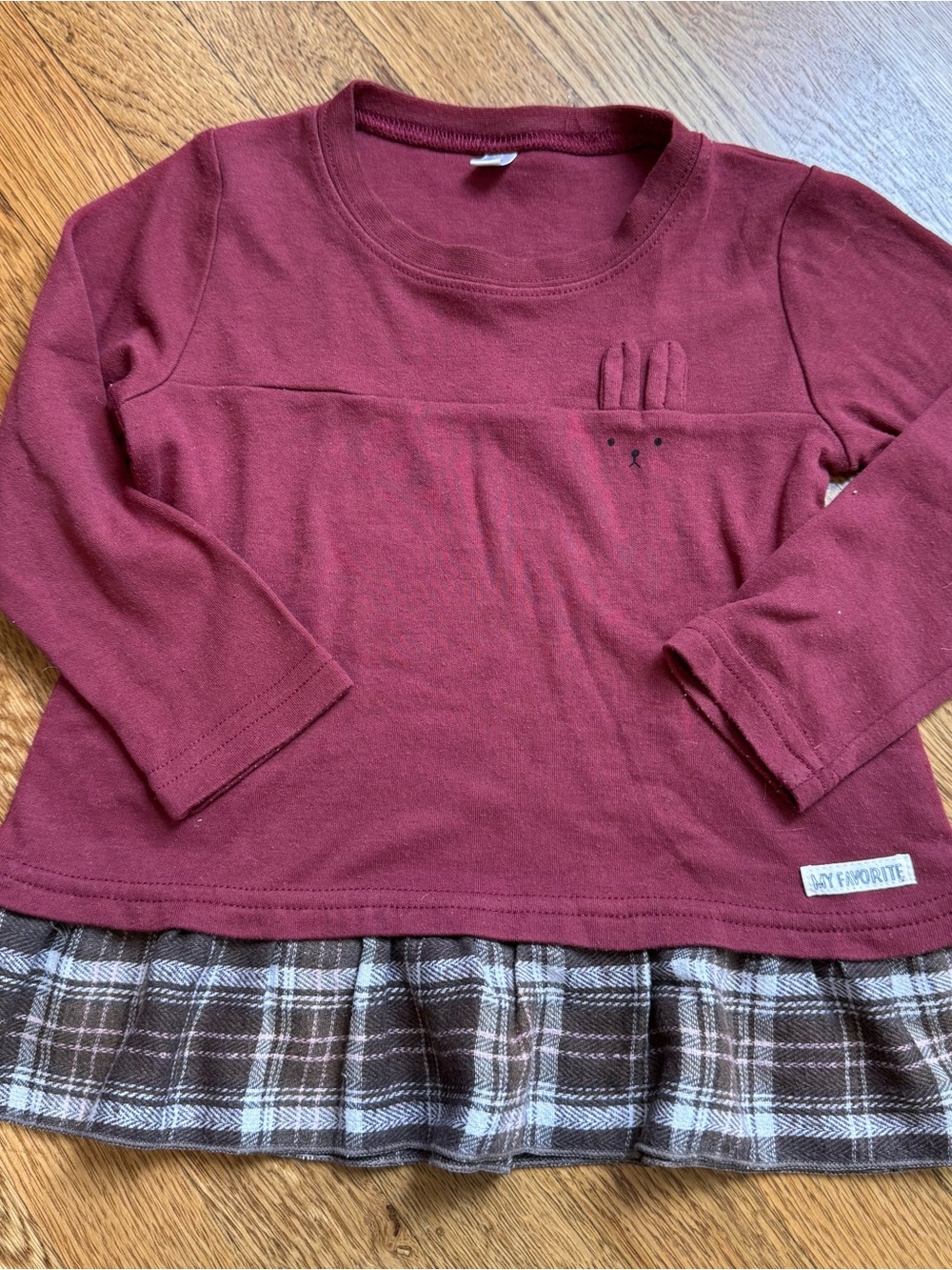 Kids Long-Sleeve Layered Hem Top - Burgundy